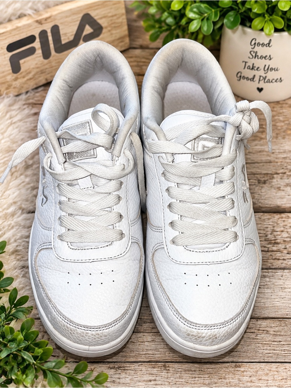 Fila White Leather-Style Low-Top Sneakers Size 8.5